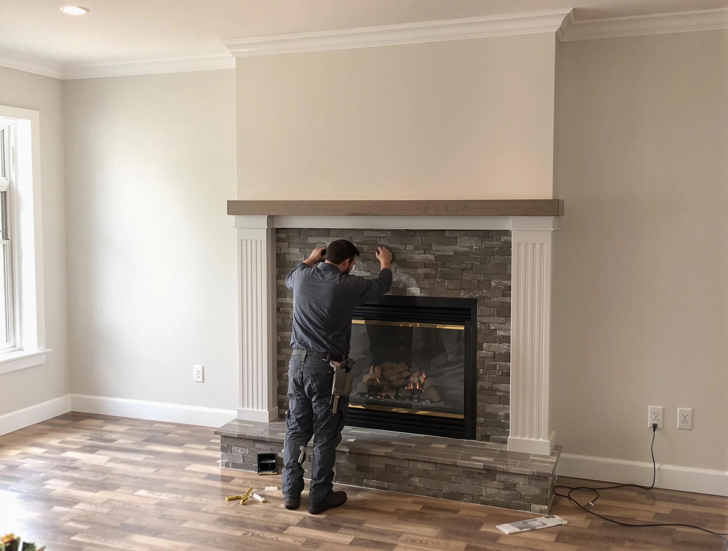 Carefree Chimney Sweep finishing a custom fireplace install in Carefree, AZ