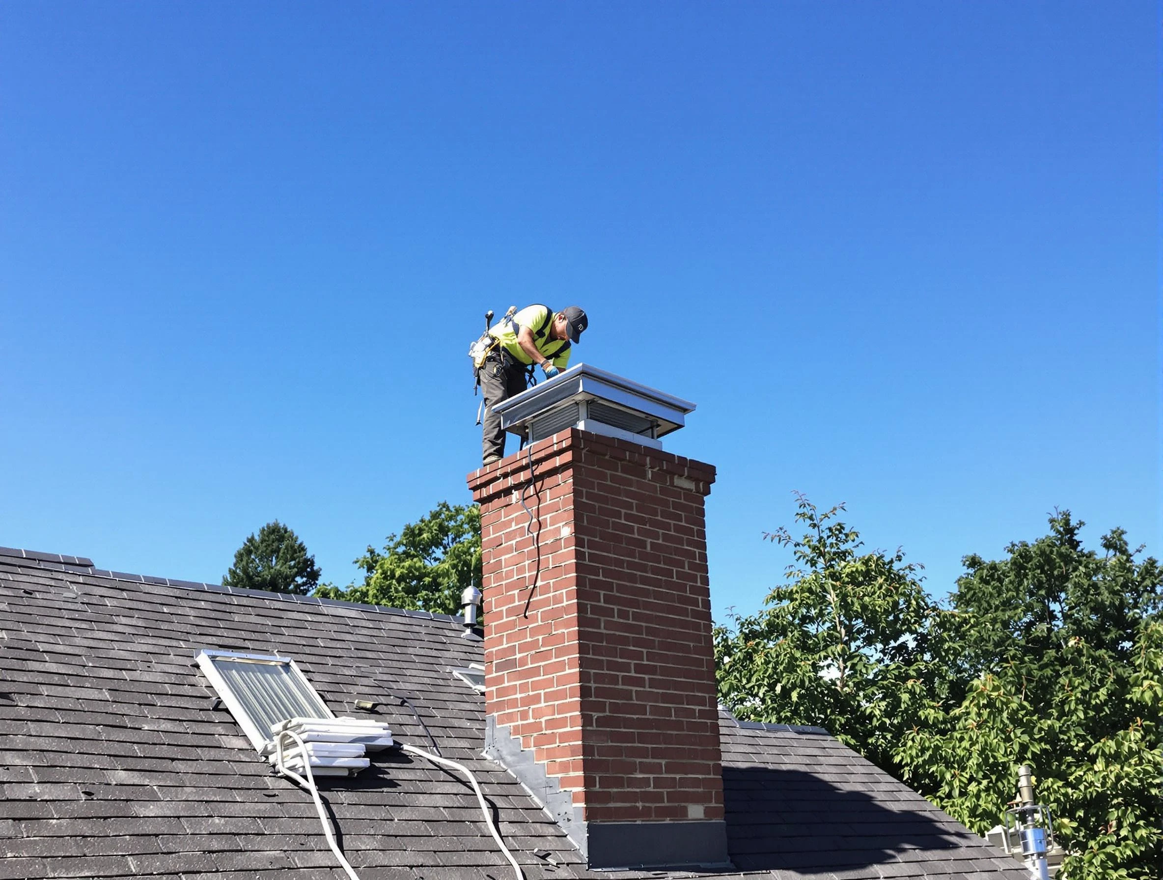 Carefree Chimney Sweep technician measuring a chimney cap in Carefree, AZ