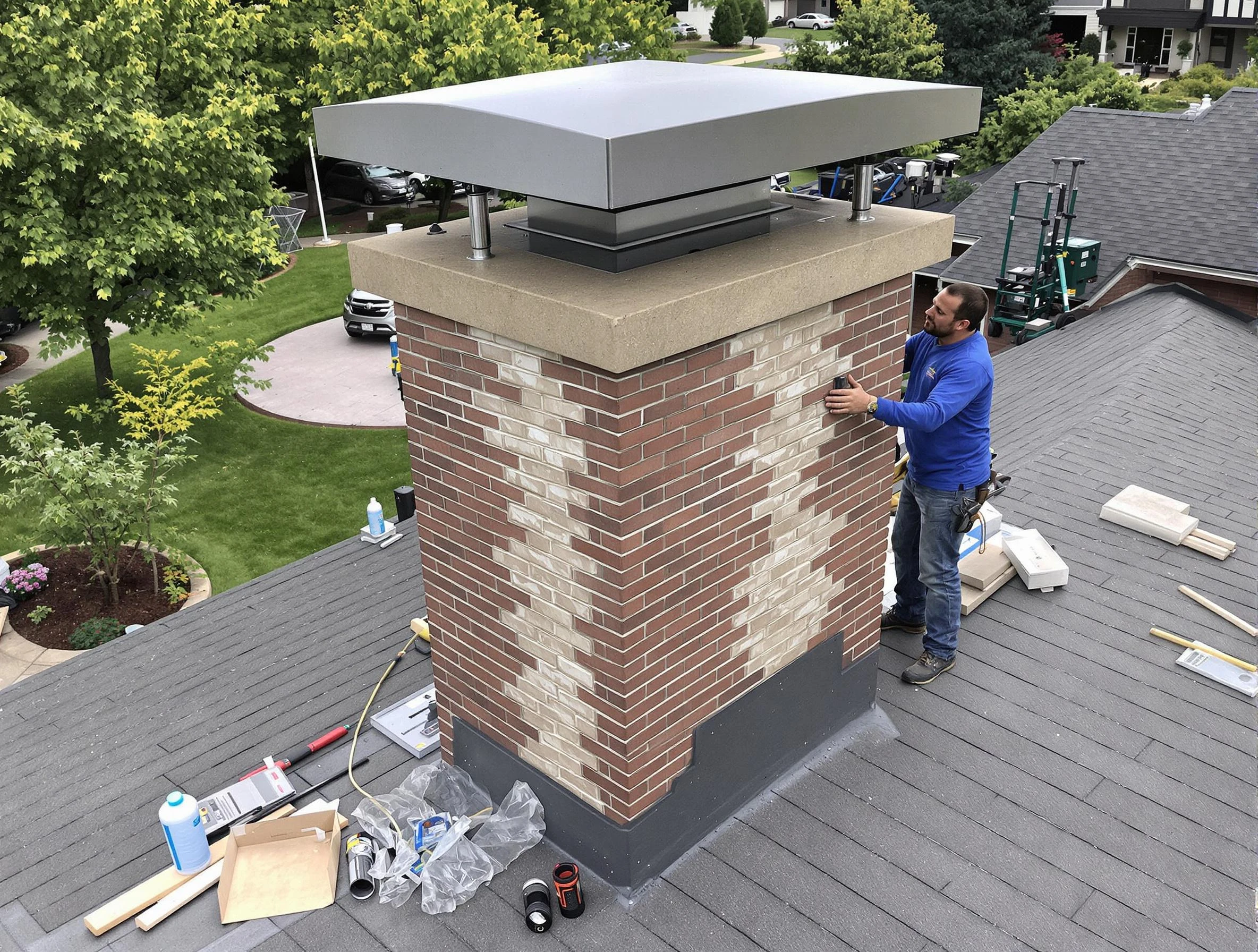 Carefree Chimney Sweep team working on a custom chimney remodel in Carefree, AZ